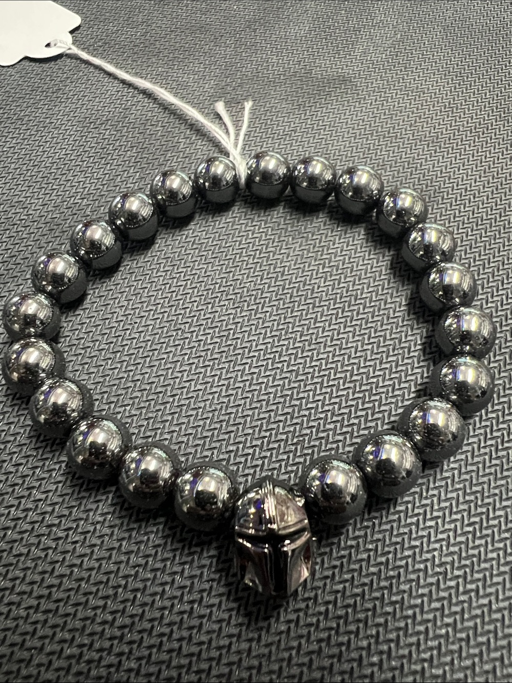 Mandalorian Hematite Beaded Bracelet with Charm